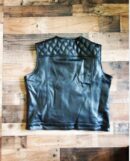 BLACK LEATHER VEST WITH DIAMOND DESIGN