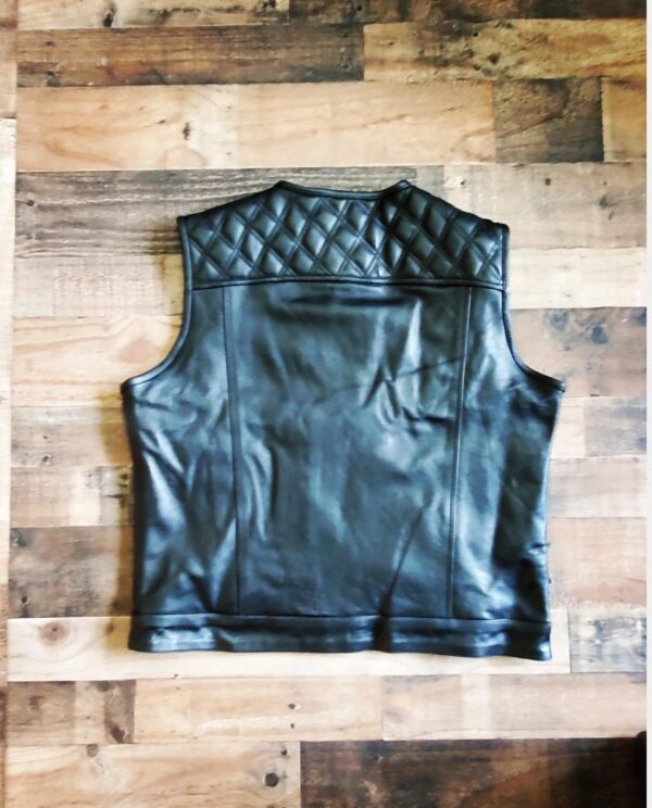 BLACK LEATHER VEST WITH DIAMOND DESIGN - Image 2