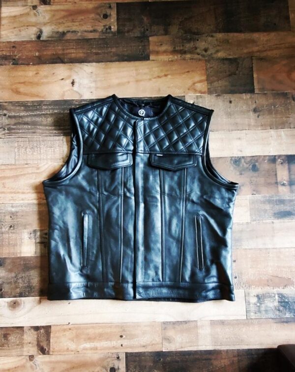 BLACK LEATHER VEST WITH DIAMOND DESIGN