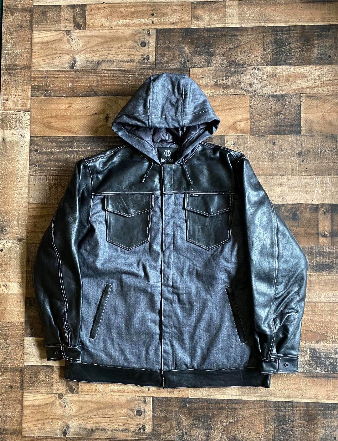 Black leather with Grey Denim jacket – Faa Daa