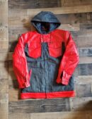 Red Leather With Black Denim  Hooded Jacket