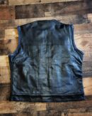 BLACK LEATHER VEST WITH BLUE WEAVING AND BLUE STITCHING