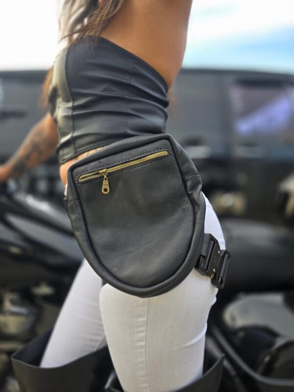 Black 2 Zipper Pocket Waist and Leg Strap Bag